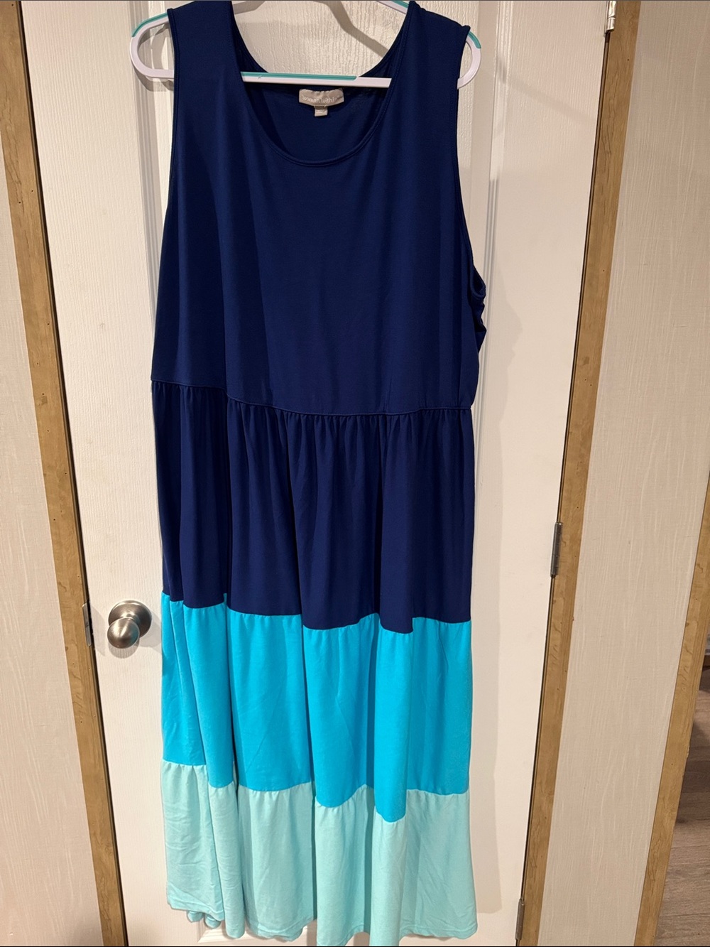 Woman Within Navy and Aqua Colorblock Maxi Dress